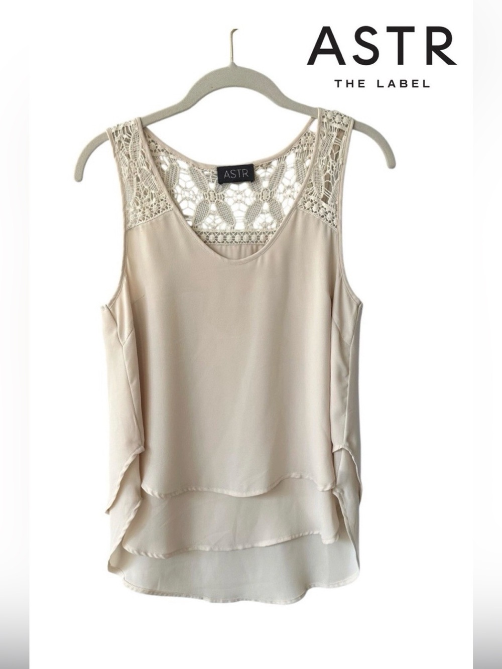 Astr Cream Crochet-Back Layered Chiffon Camisole